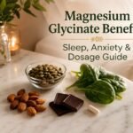 magnesium glycinate benefits — natural food sources including pumpkin seeds, almonds, dark chocolate and spinach