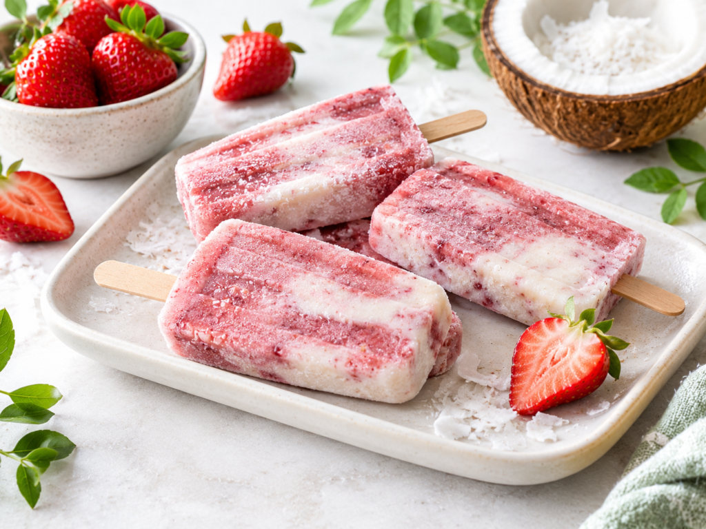 Strawberry Coconut Popsicles
